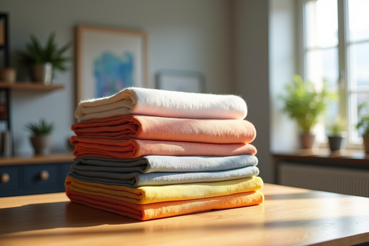 Bobines de tissus coton polyester et mélanges sur une table en studio