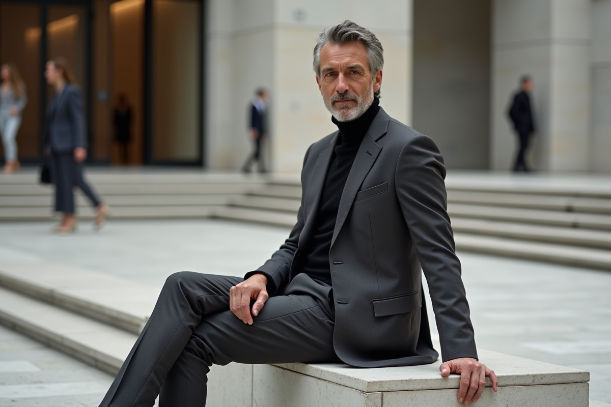 Createur de mode homme dans la ville avec architecture moderne