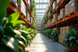 Entrepot de mode avec colis ASOS et plantes vertes