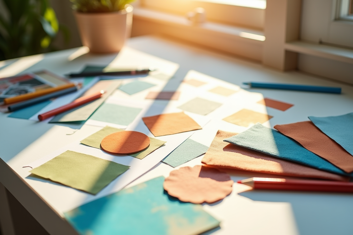 Espace de travail moderne avec palettes de couleurs 2025