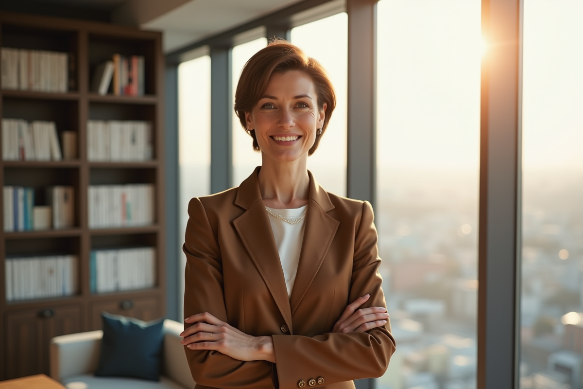 Femme française élégante dans un bureau lumineux