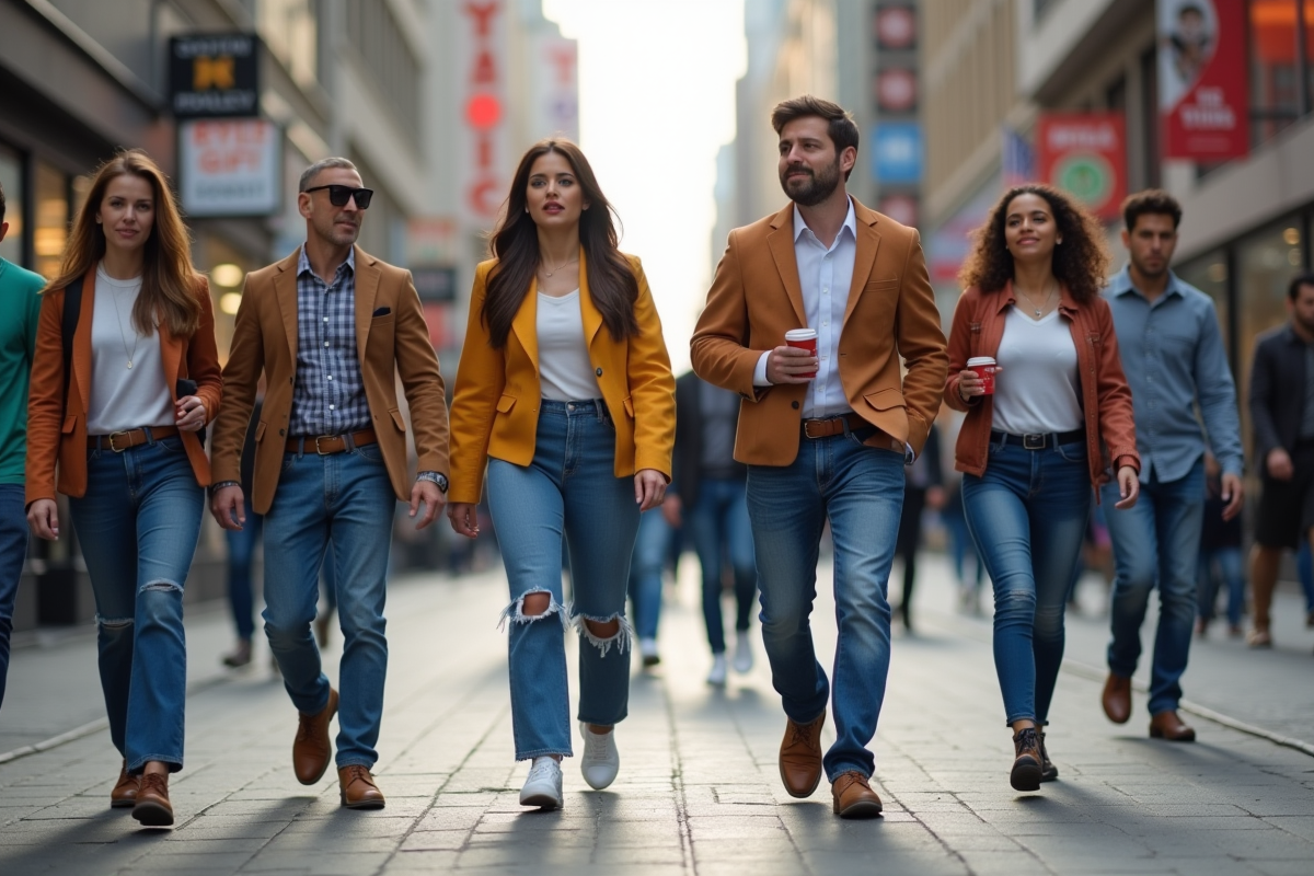 Groupe de personnes dans la ville portant des jeans variés
