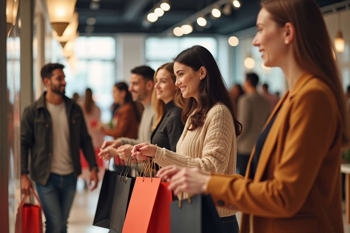 Groupe de personnes faisant du shopping lors d'une vente privée