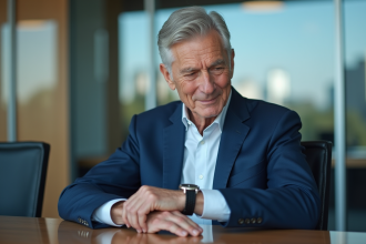 Homme d'âge mûr en costume bleu lors d'une réunion