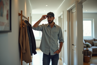 Jeune homme en casual dans un couloir lumineux