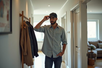 Jeune homme en casual dans un couloir lumineux