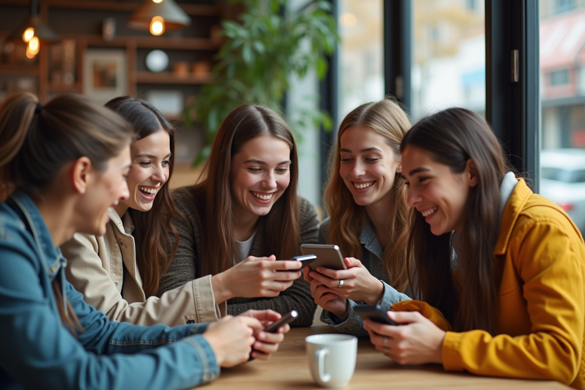 Jeunes branchés partageant gadgets et accessoires mode