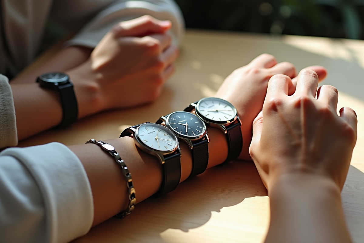 Poignet avec différentes montres modernes et élégantes